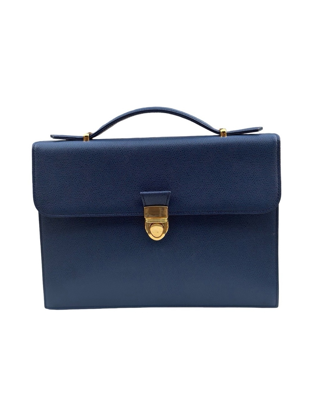Vintage Yves Saint Laurent Navy Blue Leather Briefcase Top Handle Bag YSL